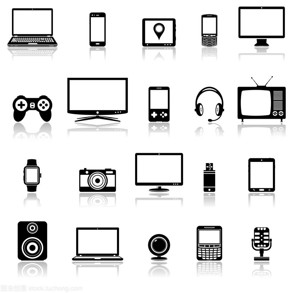 技術(shù)設(shè)備和多媒體小工具圖標(biāo)用反射